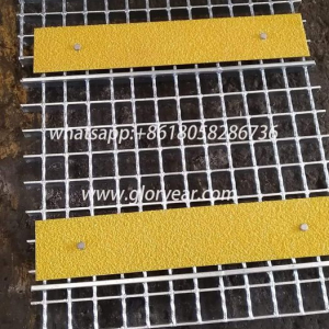 steel grating with yellow strip nosing